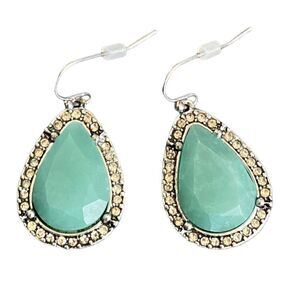 Silver Tone Faux Turquoise Rhinestone Drop Dangle Earring’s